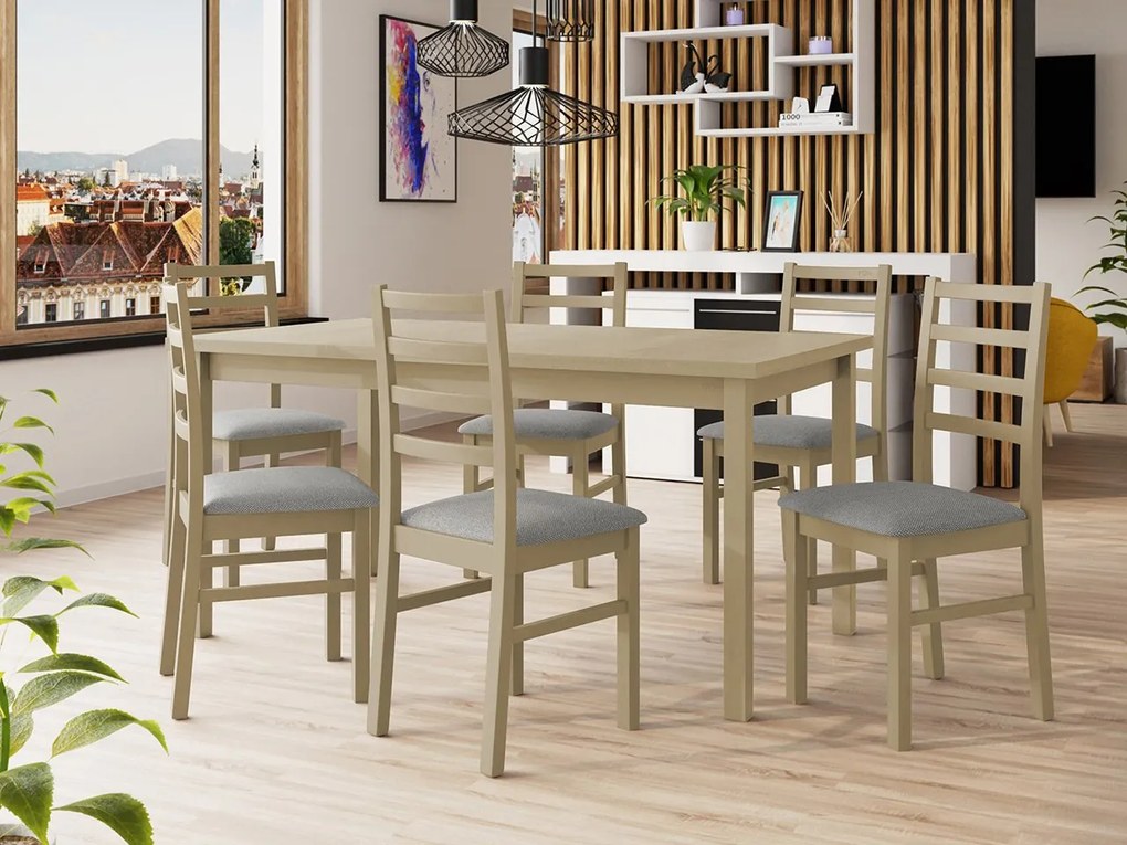 Rozkladací jedálenský stôl so 6 stoličkami AL02, Morenie: sonoma - L, Poťahové látky: Hygge D91
