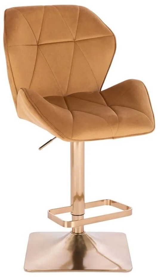 LuxuryForm DESIGN Barová stolička MILANO MAX VELUR na zlatej hranatej podstave - hnedá
