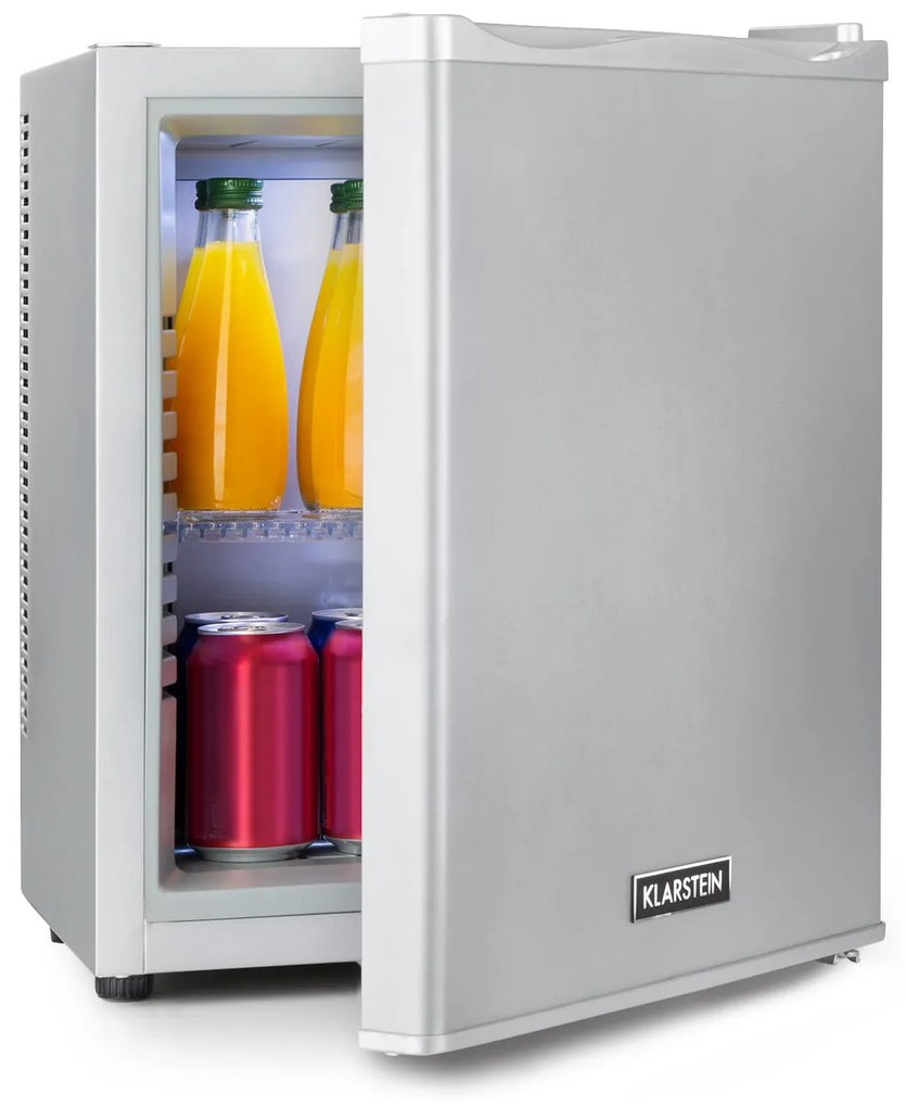 Klarstein Happy Hour 23, minibar, 23 l, 5-15°C, energet. trieda G, tichý, 23 dB, LED svetlo, strieborný