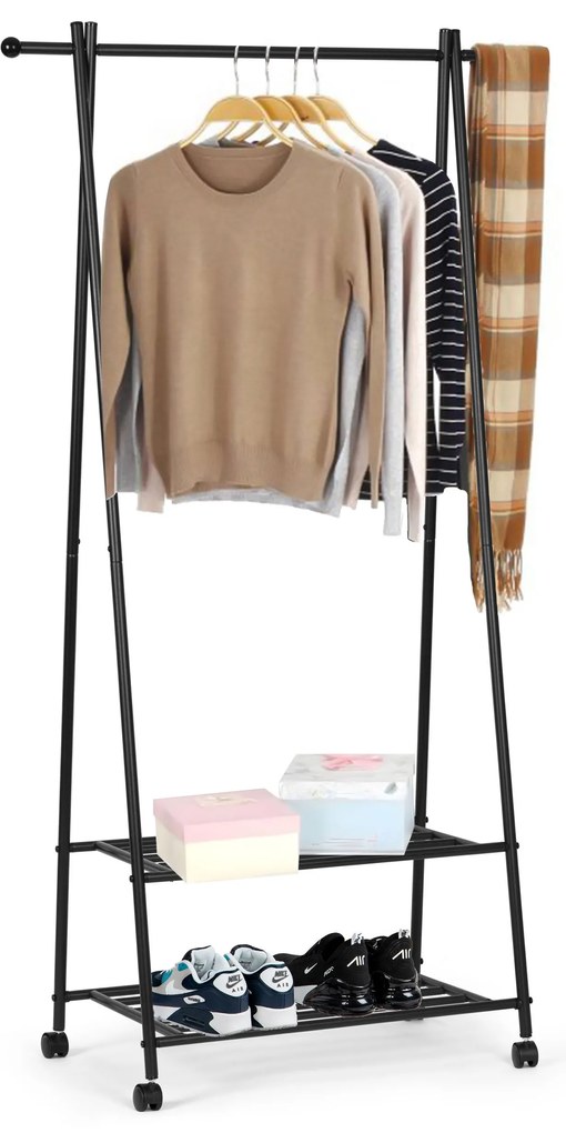 Wellhox Stojan na vešiaky na oblečenie s 2 policami na topánky