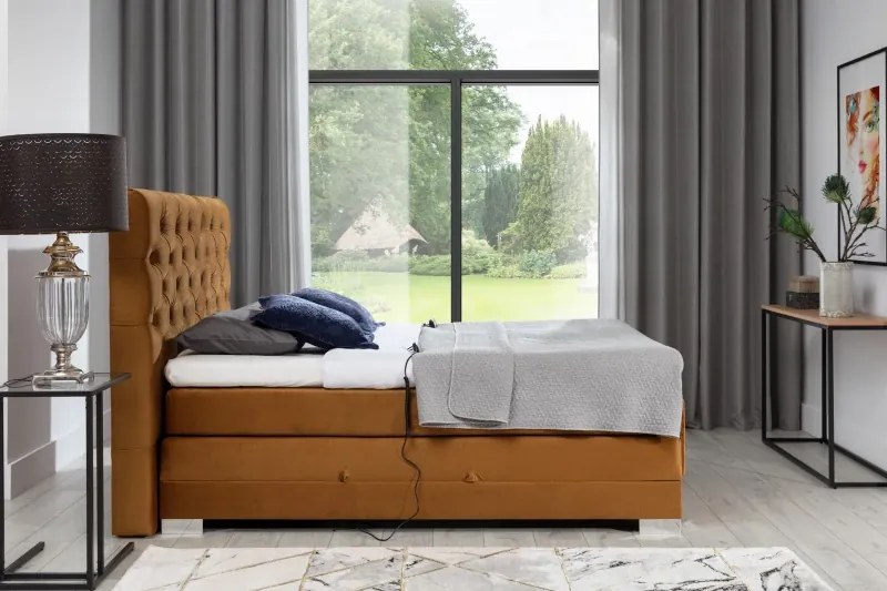 Kontinentálna posteľ CARLINO boxspring s elektrickým polohovaním 200x180, zelená (kronos 19)