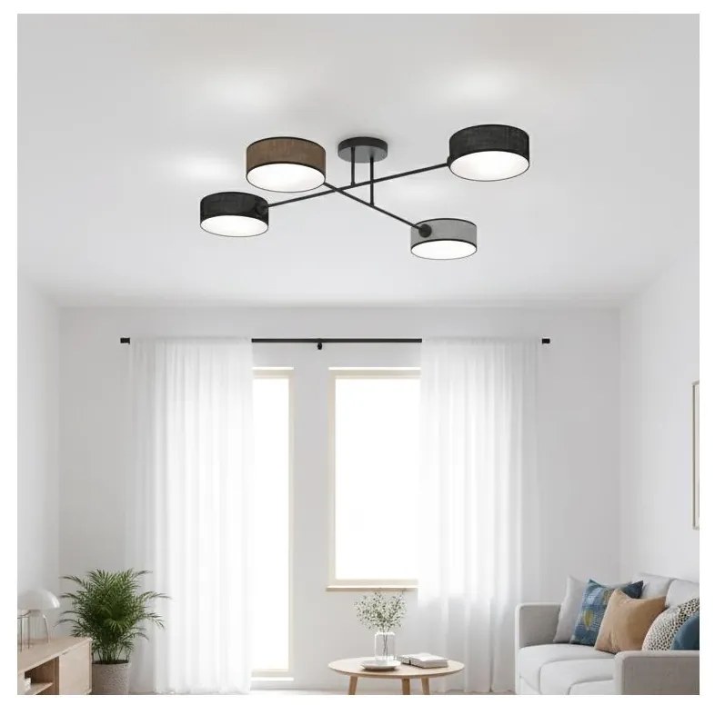 Prisadený luster MAGA 4xE14/10W/230V čierna/hnedá/sivá