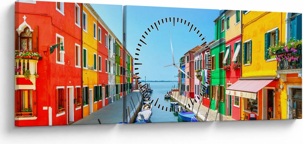 Obraz - Ostrov Burano, Benátky, Taliansko (s hodinami) (90x30 cm)