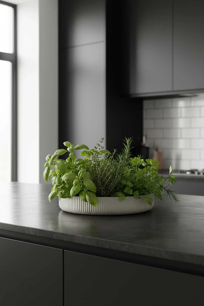 Dekoračná miska ORYVEN, sklolaminát s drážkami, priemer 30 cm, sivá