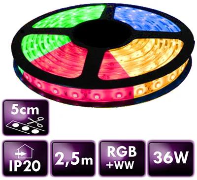 BERGE LED pásik - SMD 5050 - RGB WW - 2,5 m - 60 LED/m - 14,4 W/m - IP20