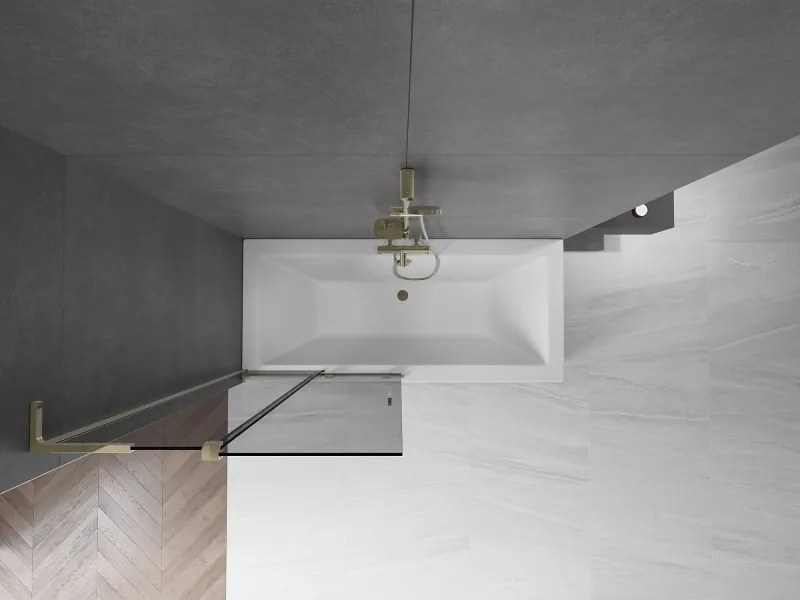 Mexen Velar L, 2-krídlová posuvná vaňová zástena 90 x 150 cm, 8mm šedé sklo, zlatá lesklá, 896-090-003-41-50