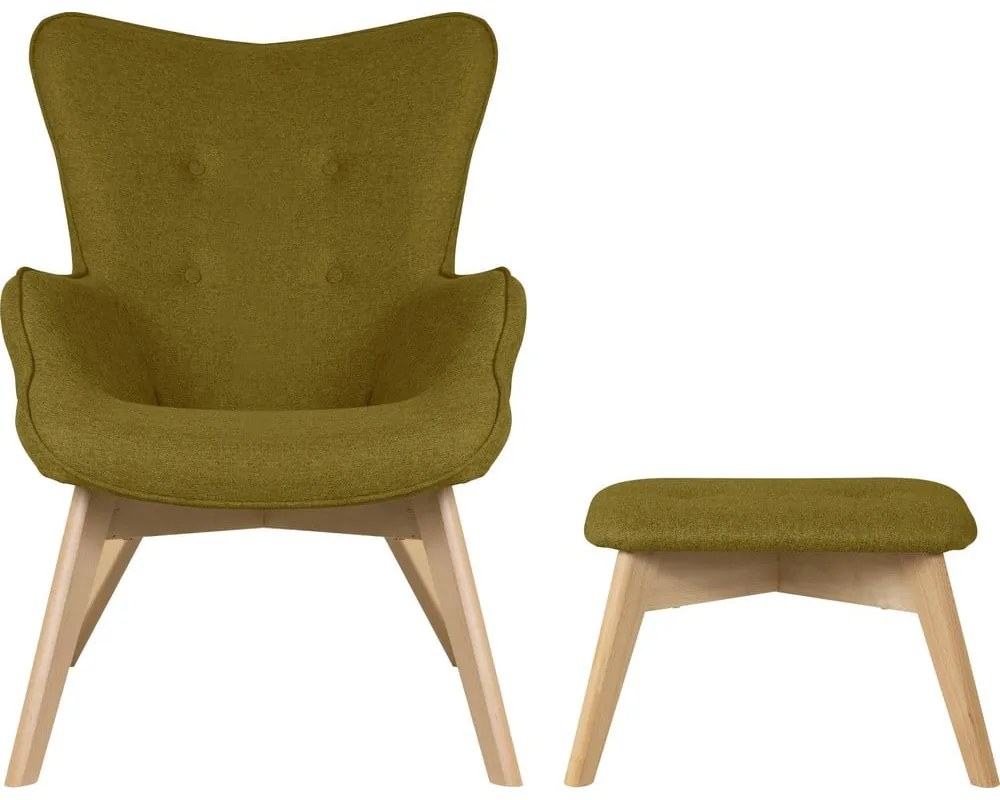 Zelené kreslo s podnožkou Niko – Ropez