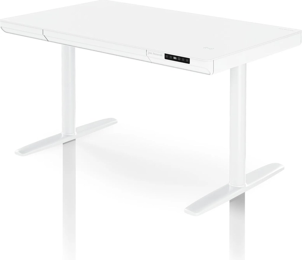 Elektrický písací stôl sit-stand so zásuvkou a bezdrôtovou nabíjačkou Qi biely, 1200 mm: ELLIS