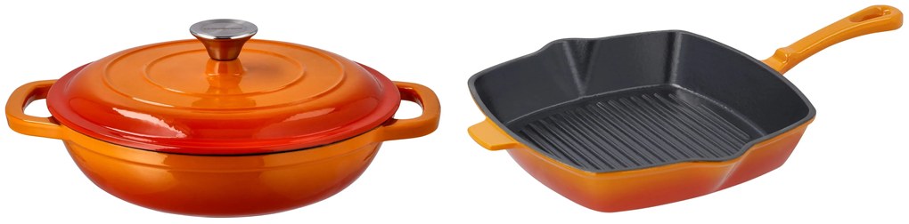 Silvercrest®  Liatinová servírovacia panvica, 2,4 l, oranžová + Liatinová grilovacia panvica, 24 cm, oranžová  (800011481)