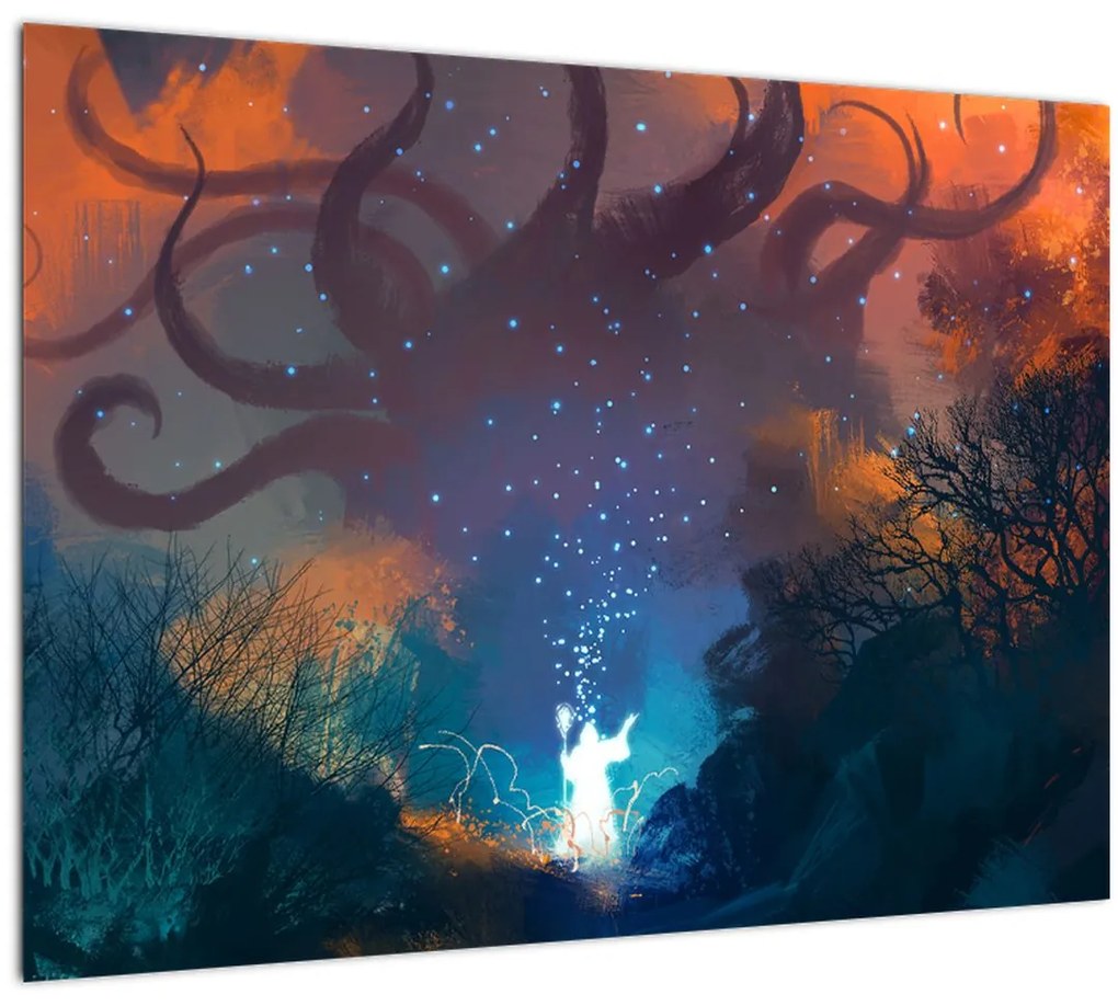 Sklenený obraz - Kúzliaci čarodejník (70x50 cm)