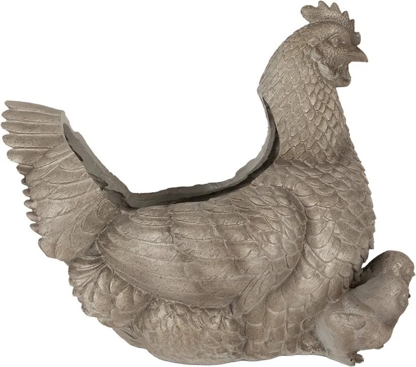 Šedý kvetináč v tvare sliepky s kuriatkami - 46*30*38 cm