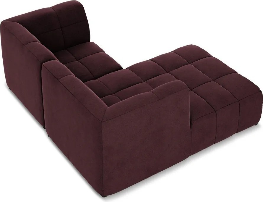 Vínovočervená zamatová rohová pohovka (ľavý roh/s leňoškou) Aloha – Makamii