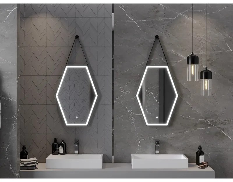 Mexen Orla, LED kúpeľňové zrkadlo s podsvietením a čiernym rámom 50x70 cm, 6000K, ochrana proti zahmlievaniu, 9815-050-070-611-70
