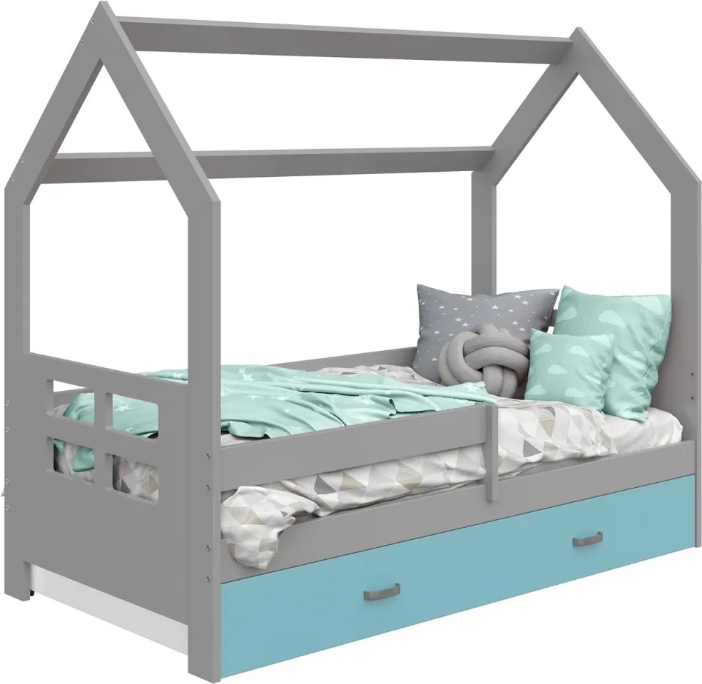 AMI nábytok Dětská postel DOMEČEK D3D 80x160cm masiv šedá