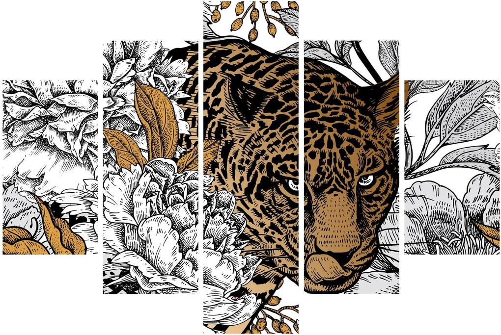 Obraz - Leopard medzi kvetmi (150x105 cm)