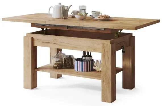 Rozkladací konferenčný/jedálenský stôl s policou ADONIS dub  craft