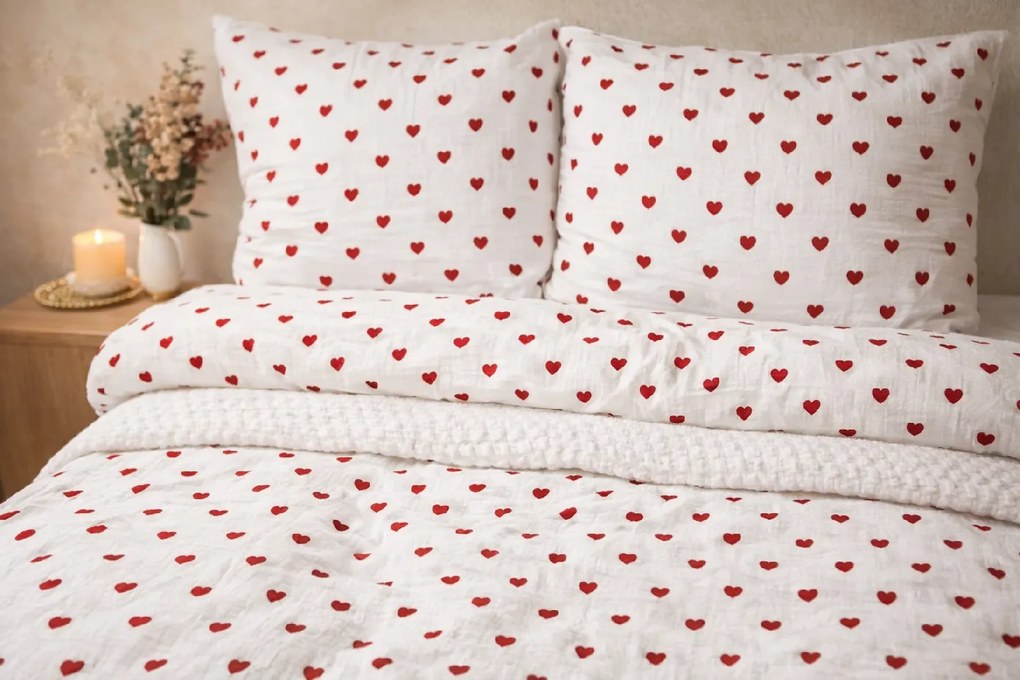 Mušelínové obliečky Srdiečka 140x200 – 100 % bavlna, romantické, priedušné, ideálne pre citlivú pokožku