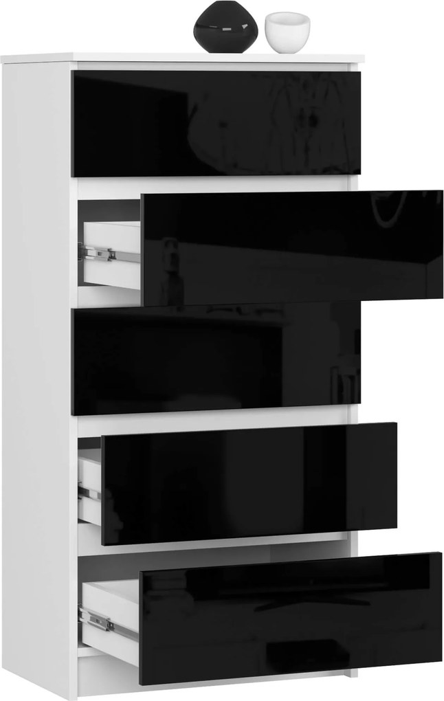Komoda Kuba 60 cm - 5 zásuviek biela/čierna