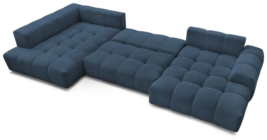 Tmavomodrá ženilková rozkladacia/s úložným priestorom rohová pohovka (ľavý roh/do tvaru "U") Everest – Bobochic Paris