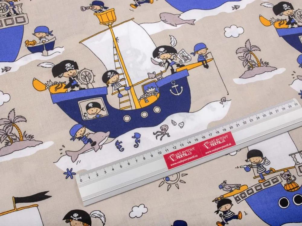 Biante Detské bavlnené posteľné obliečky do postieľky Sandra SA-022 Piráti na mori Do postieľky 90x140 a 40x60 cm