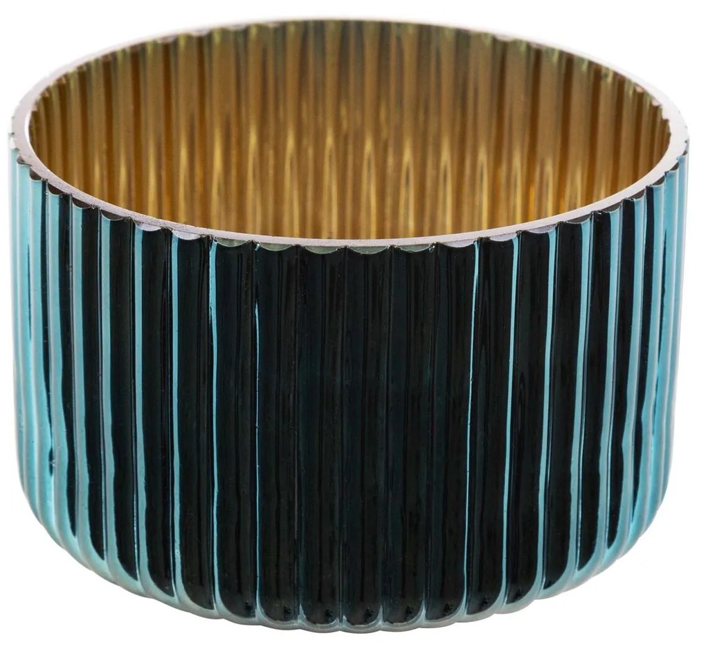 SKLENENÝ SVIETNIK NELA (01) (FI) 12X8 CM TMAVÝ TYRKYSOVÝ