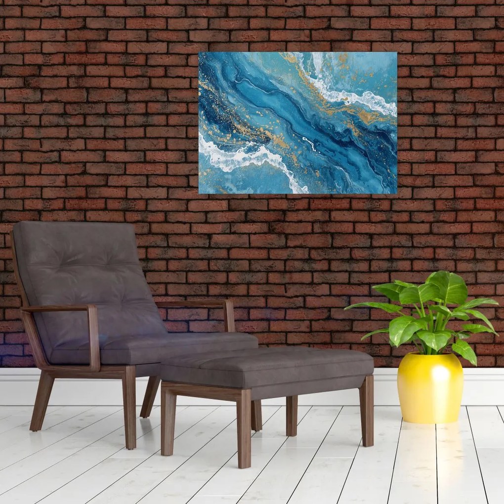 Obraz - Bledomodrý mramor so zlatom II. (70x50 cm)