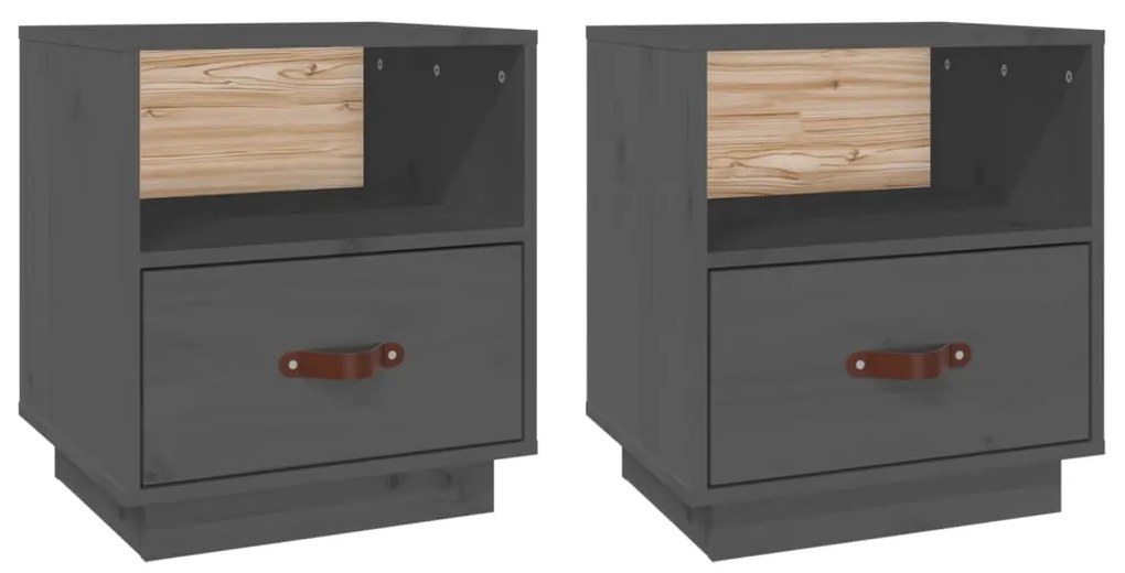 vidaXL Nočné stolíky 2 ks sivé 40x34x45 cm borovicový masív