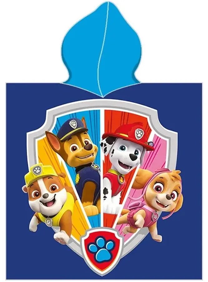 Detská osuška s kapucňou - plážové pončo Paw Patrol - Labková patrola - 100% bavlna - 55 x 110 cm - pre deti od 3 do 6 rokov