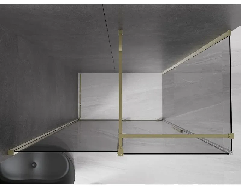 Mexen Velar, sprchový kút s posuvnými dverami 150 x 70 cm, 8mm šedé sklo, zlatá lesklá, 871-150-070-41-50