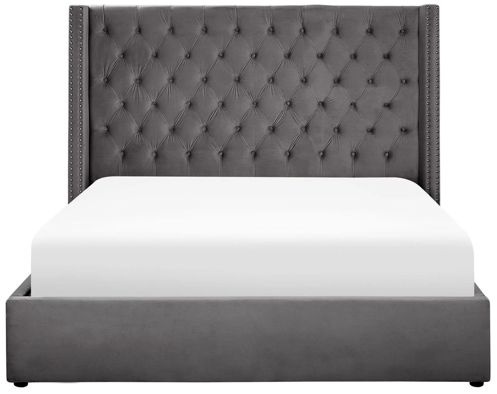 Zamatová posteľ s úložným priestorom 160 x 200 cm sivá LUBBON Beliani