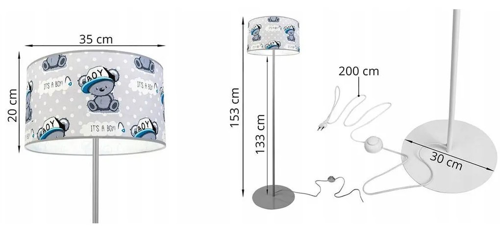 Detská stojacia lampa Cone, 1x textilné tienidlo so vzorom, (výber z 2 farieb konštrukcie), o
