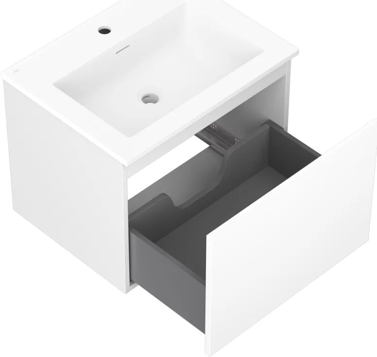 Mexen Orio, kúpeľňová skrinka 60 cm s umývadlom Otis, 1 zásuvka, biela matná, 91A10-06047-1-BF01-W18M01