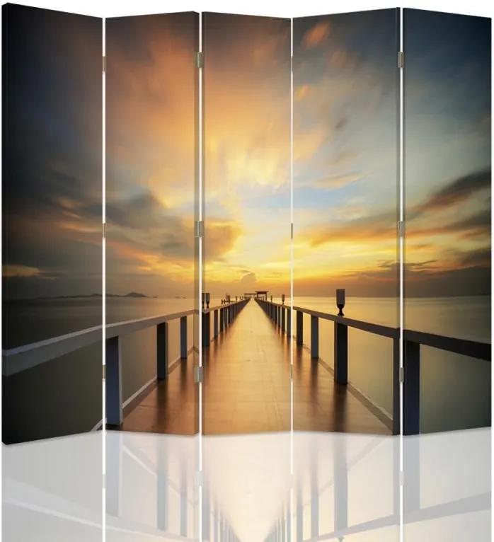 CARO Paraván - A View Of The Setting Sun On The Platform | päťdielny | jednostranný 180x150 cm