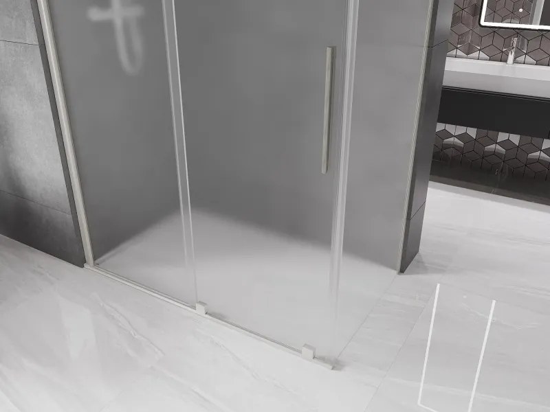 Mexen Velar, sprchový kút s posuvnými dverami 140 x 85 cm, 8mm sklo námraza, brúsená oceľ, 871-140-085-31-97