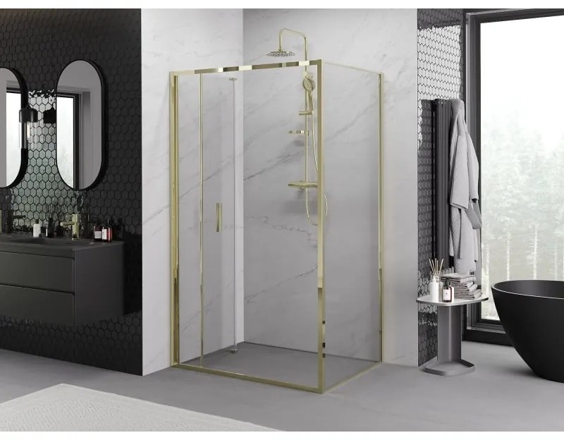 Mexen Exo, skladací sprchový kút 80 x 70 cm, číre sklo, zlatá, 816-080-070-50-00