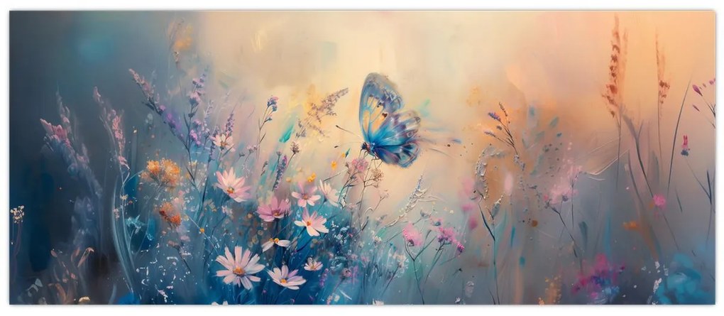 Obraz - Lúka s motýľom (120x50 cm)