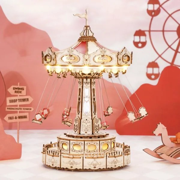 RoboTime - 3D skladačka hracej skrinky Retiazkový kolotoč 3xAAA