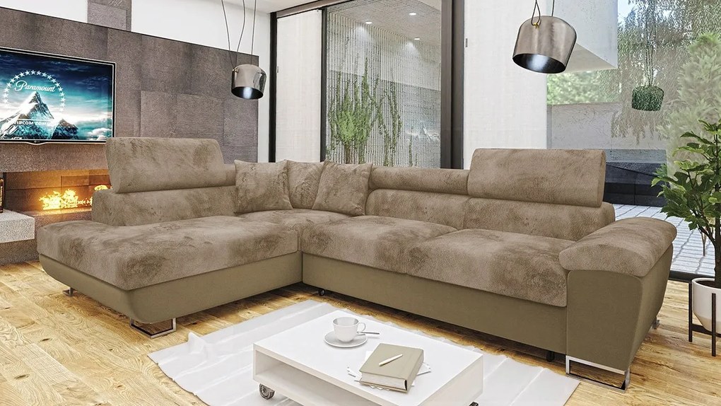Rohová rozkladacia sedačka Alvin Premium, Dostupné poťahy: Otusso 02 + Sorriso 05 + Sorriso 05, Strana: pravá