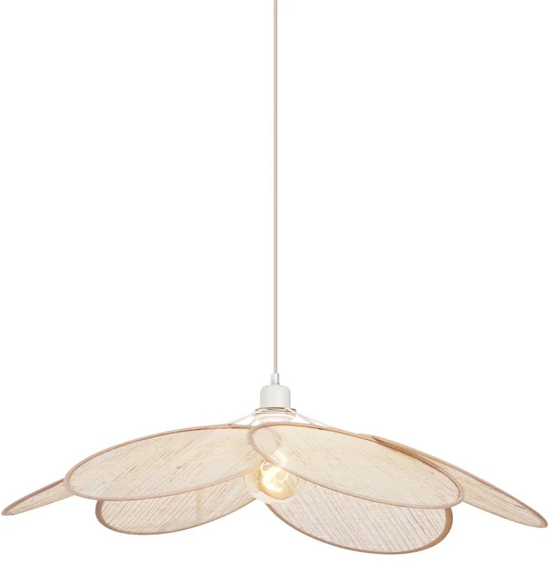 Japandi závesná lampa krémová s ľanovým tienidlom - Aisha