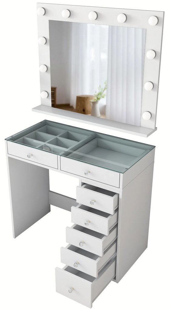 Toaletný stolík Melissa 03 s LED zrkadlom biely/čirý