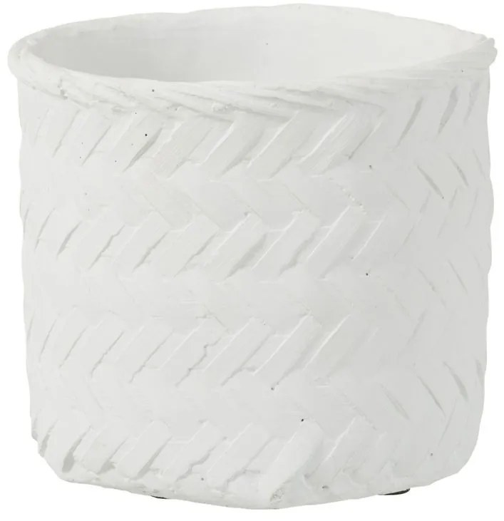 Biely cementový kvetináč s imitáciou bambusového výpletu XL - Ø 25*23 cm