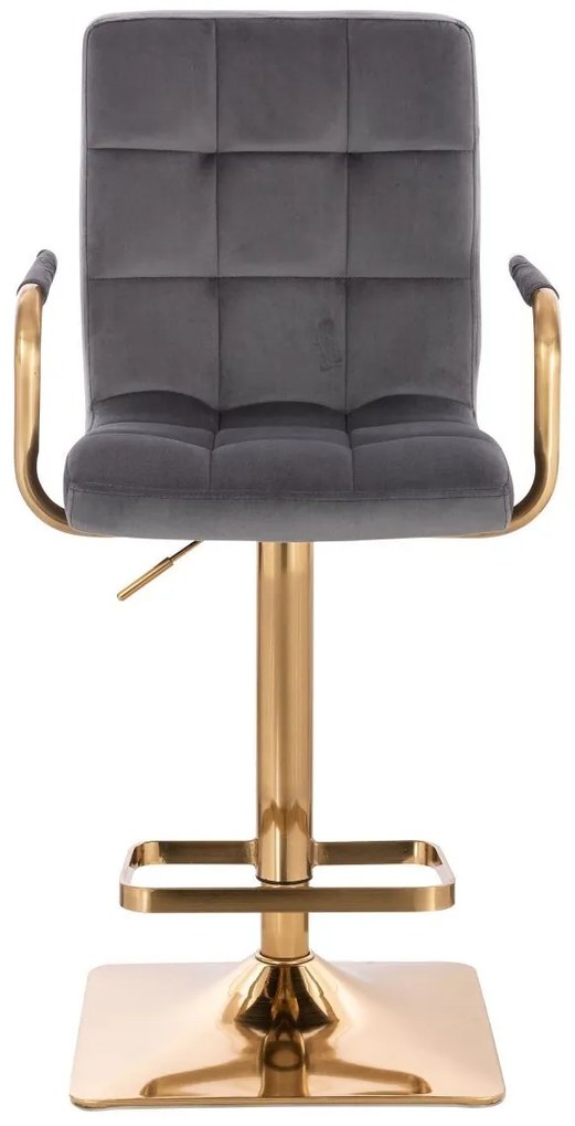 LuxuryForm DESIGN Barová stolička VERONA GOLD VELUR na zlatej hranatej podstave - tmavo šedá