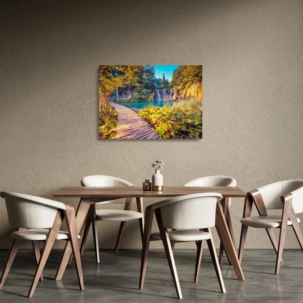 Sklenený obraz - Plitvické jazerá, Chorvátsko (70x50 cm)