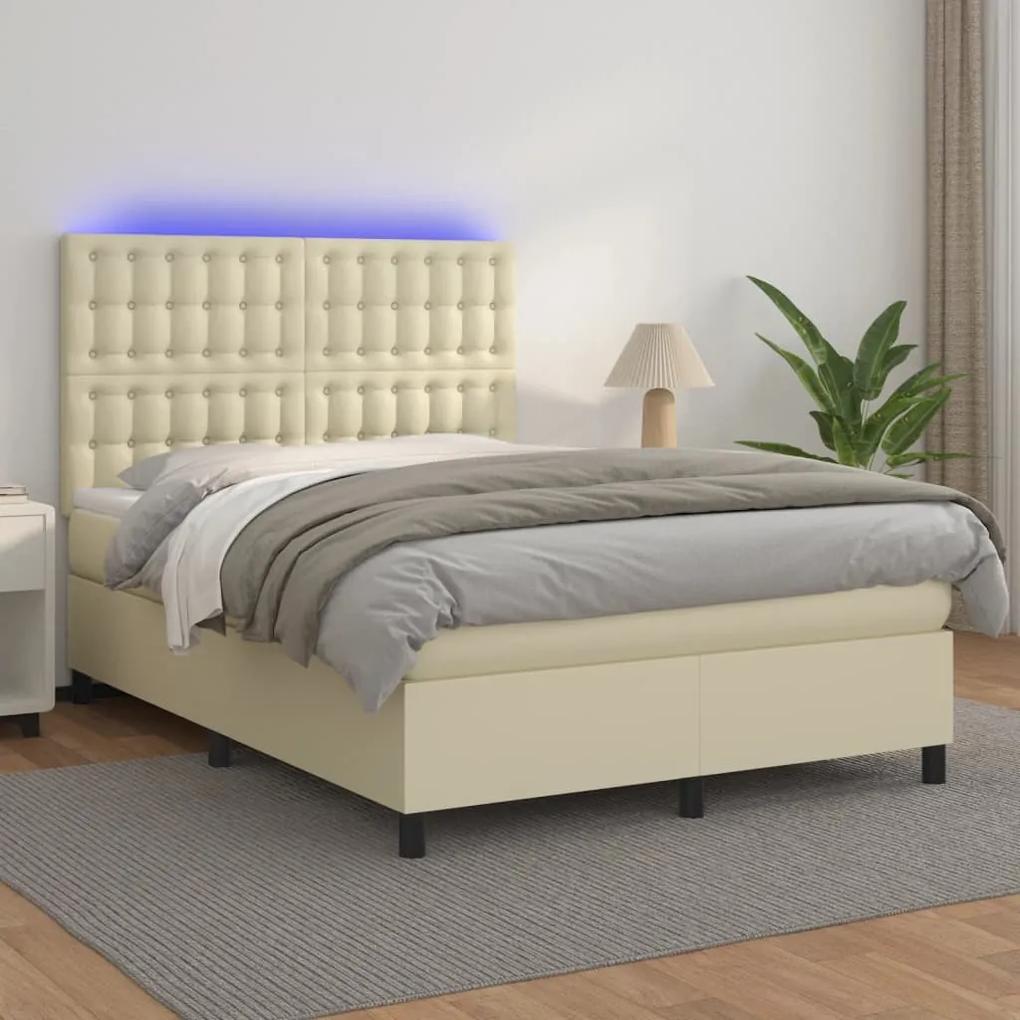 Boxspring posteľ s matracom a LED krémová 140x190 cm umelá koža 3135941
