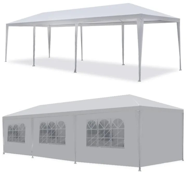 Záhradný pavilón 9x3x2,7 m - biely - 8 stien