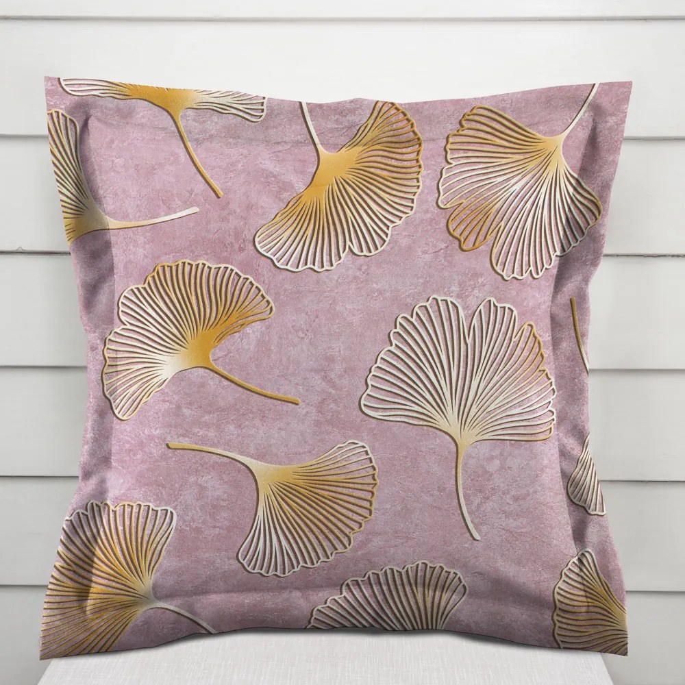 Biante Zamatová obliečka na vankúš s lemom Tamara TMR-001 Ginkgo lístky na staroružovom 50 x 60 cm