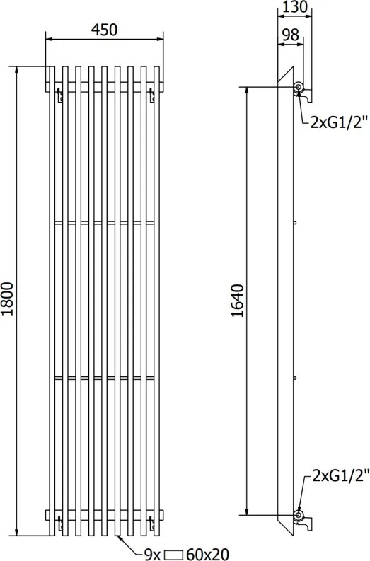 Mexen Aurora, vykurovacie teleso 1800x450 mm, 1347 W, čierna, W212-1800-450-00-70