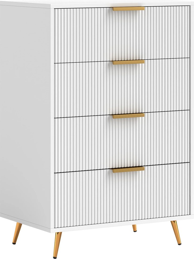 HOMCOM Komoda s 4 zásuvkami - Moderná komoda do spálne s vlnitým dizajnom, skriňa do obývačky a chodby 60x40x90 cm, Biela | Aosom
