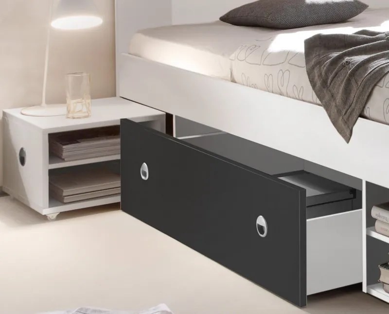 Posteľ s nočnými stolikmi Stefan 140x200 cm, biela/grafit