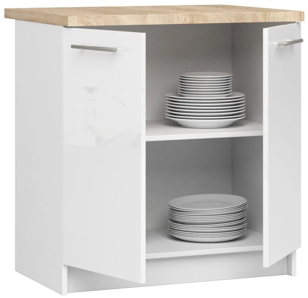 Kuchynská skrinka Olivie S 80 cm 2D biela/biely lesk/dub sonoma